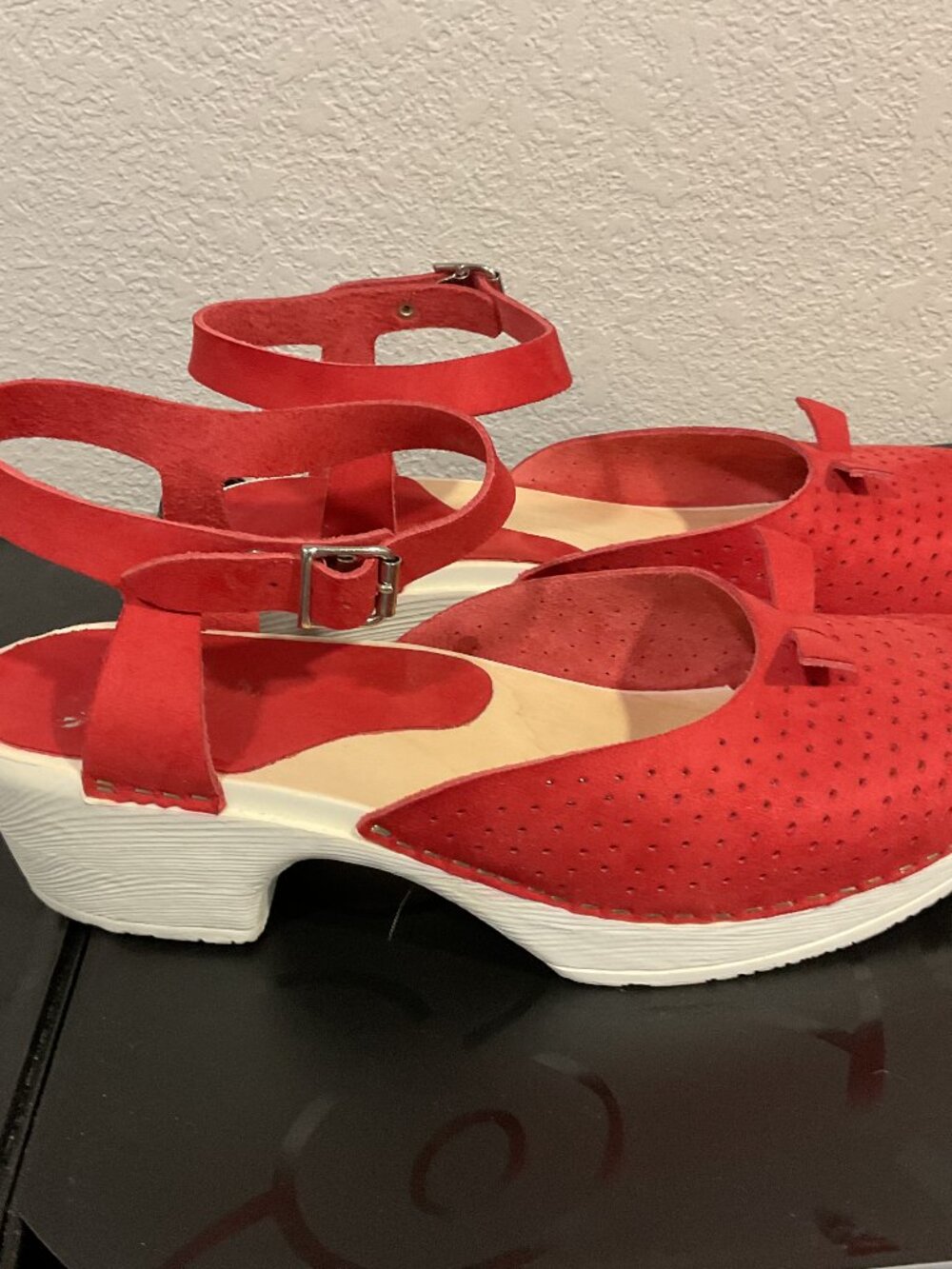Red Suede Ankle-Strap Platform Sandals - Picture 2 of 16